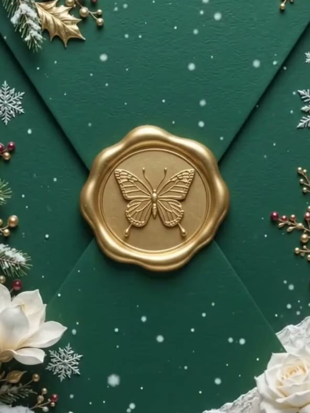 Émeraude — an emerald envelope with a gold butterfly seal